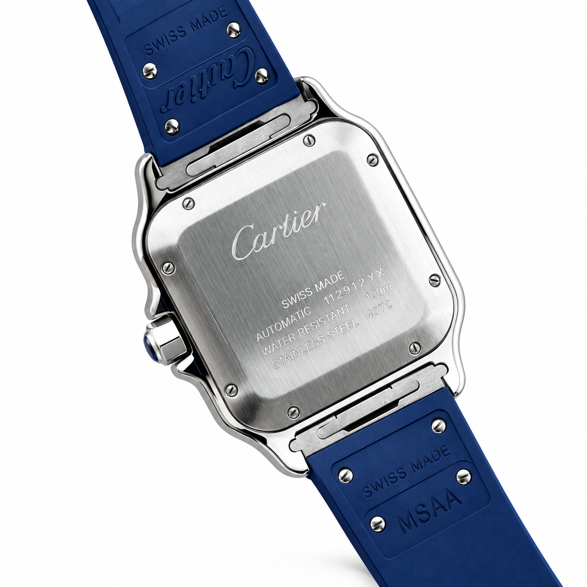 Cartier Santos de Cartier Large — Steel & Blue ADLC, Blue Dial, Roman Numerals, Date & Blue Rubber Strap, Automatic