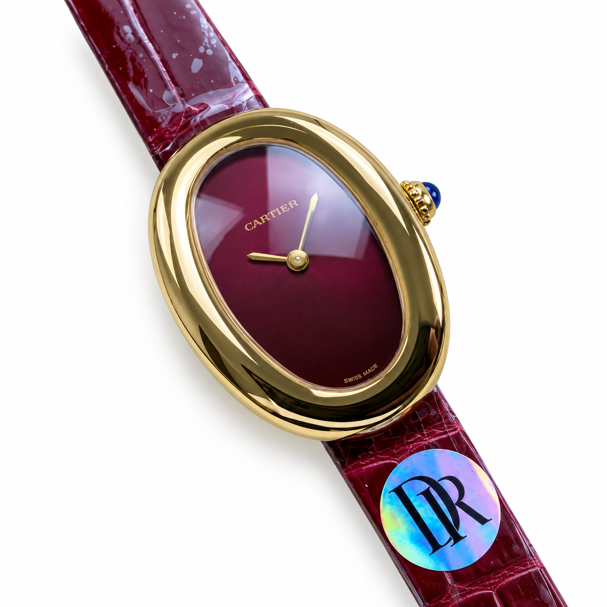 Cartier Baignoire — 18K Yellow Gold, Burgundy Lacquer Dial & Burgundy Alligator Strap, Women