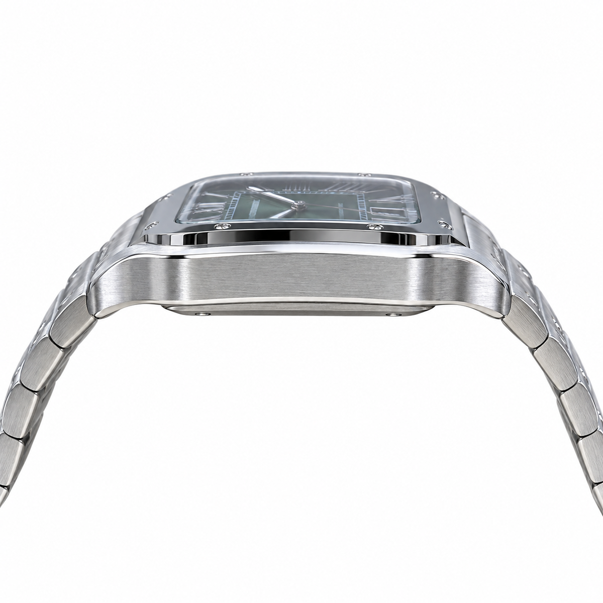 Cartier Santos Automatic Green Dial Steel Bracelet Watch