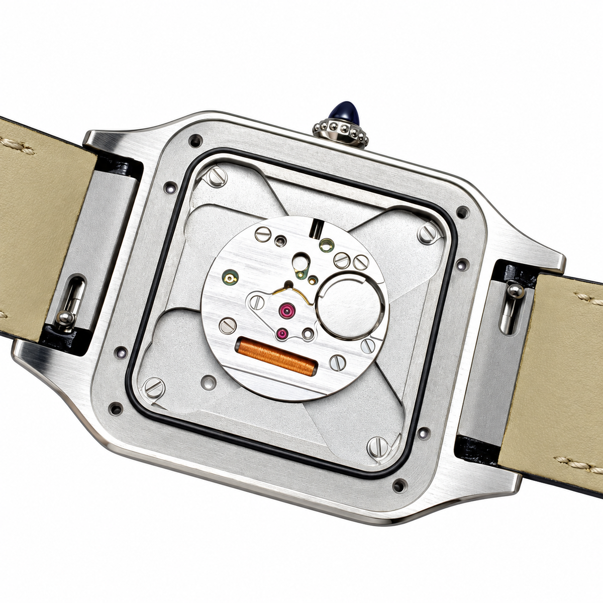 Cartier Santos-Dumont Steel White Dial Black Strap Watch – KDY