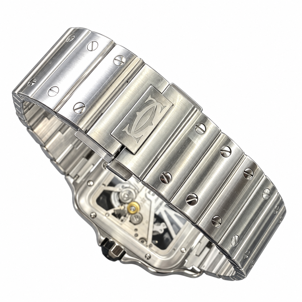 Cartier Santos Large Steel Green Skeleton Dial Automatic Bracelet Watch – KDY