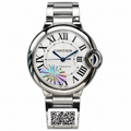 Cartier Ballon Bleu Large Stainless Steel Silver Guilloché Dial Blued-Steel Hands Automatic Integrated Bracelet Watch AF Cal.076 Certified