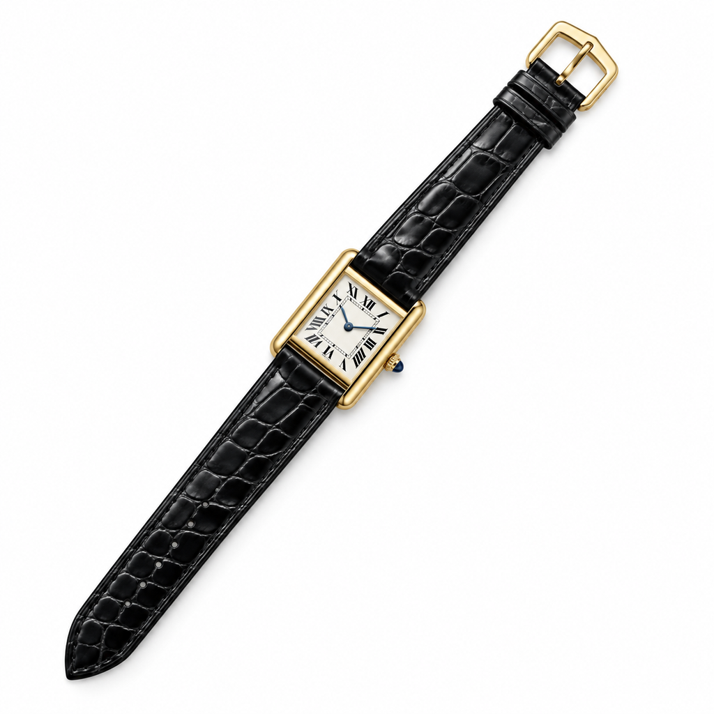 Cartier Tank Solo Large Yellow Gold Ivory Dial Black Strap Watch – KDY