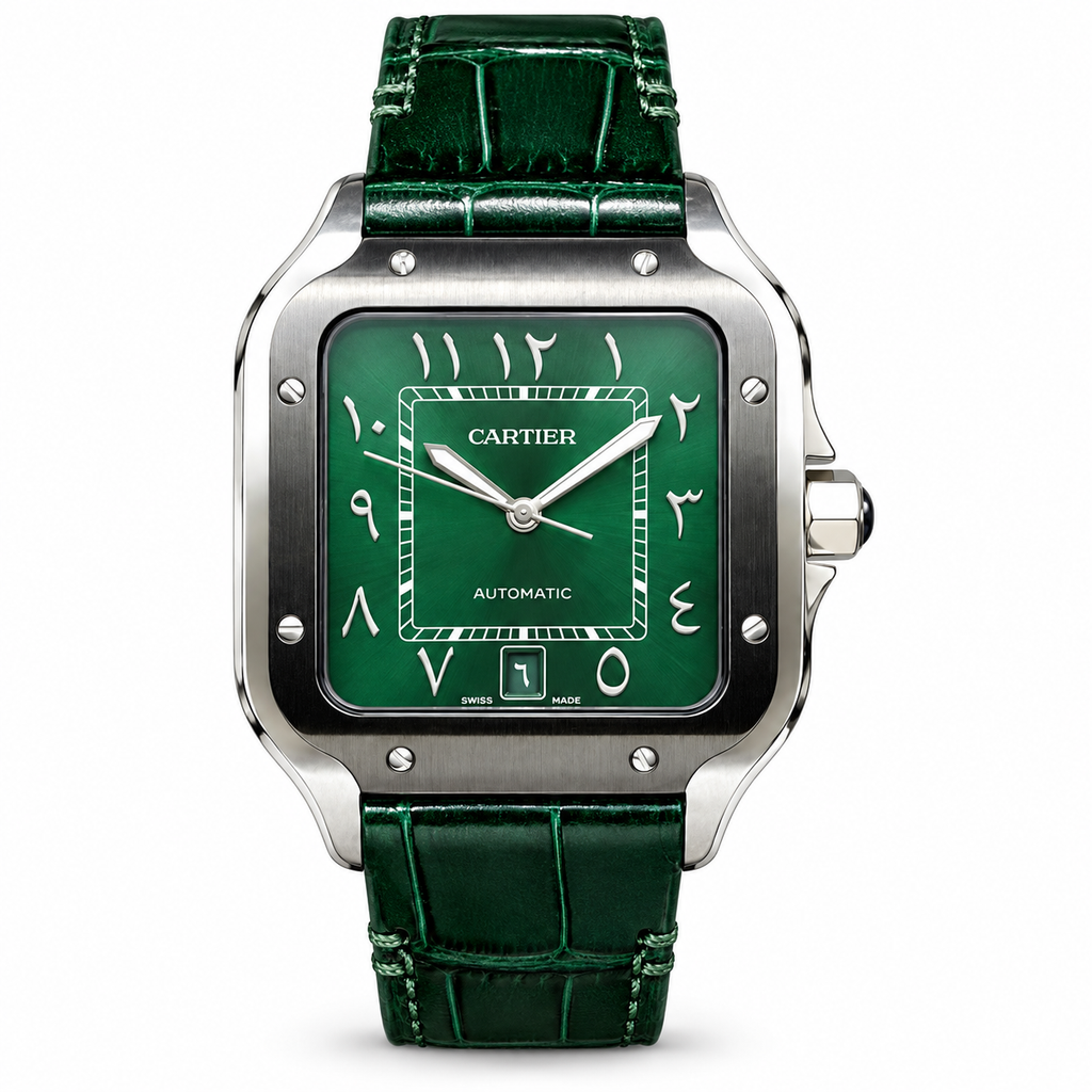 Cartier Santos Arabic Green Dial Steel Automatic Green Strap Watch – KDY