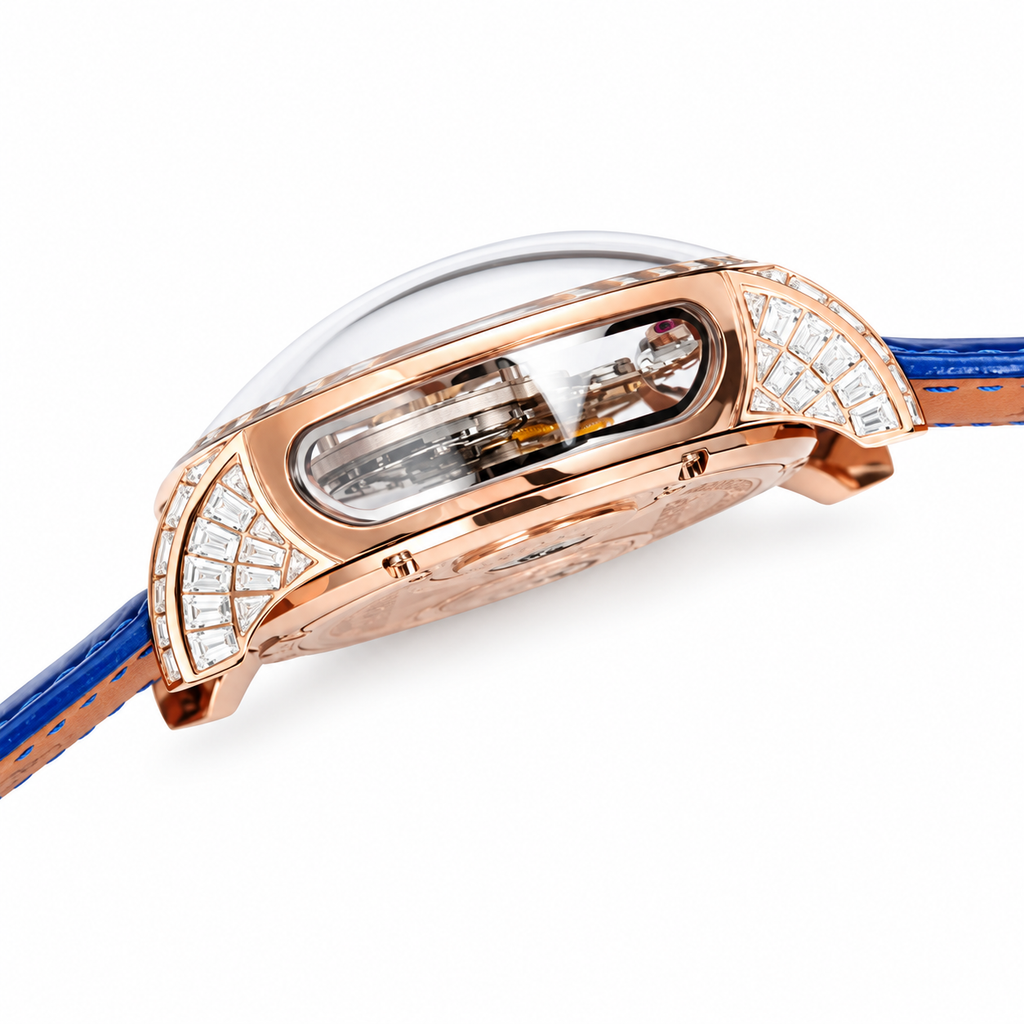 Jacob & Co. Astronomia Rainbow Rose Gold Sapphire Tourbillon Blue Leather Watch
