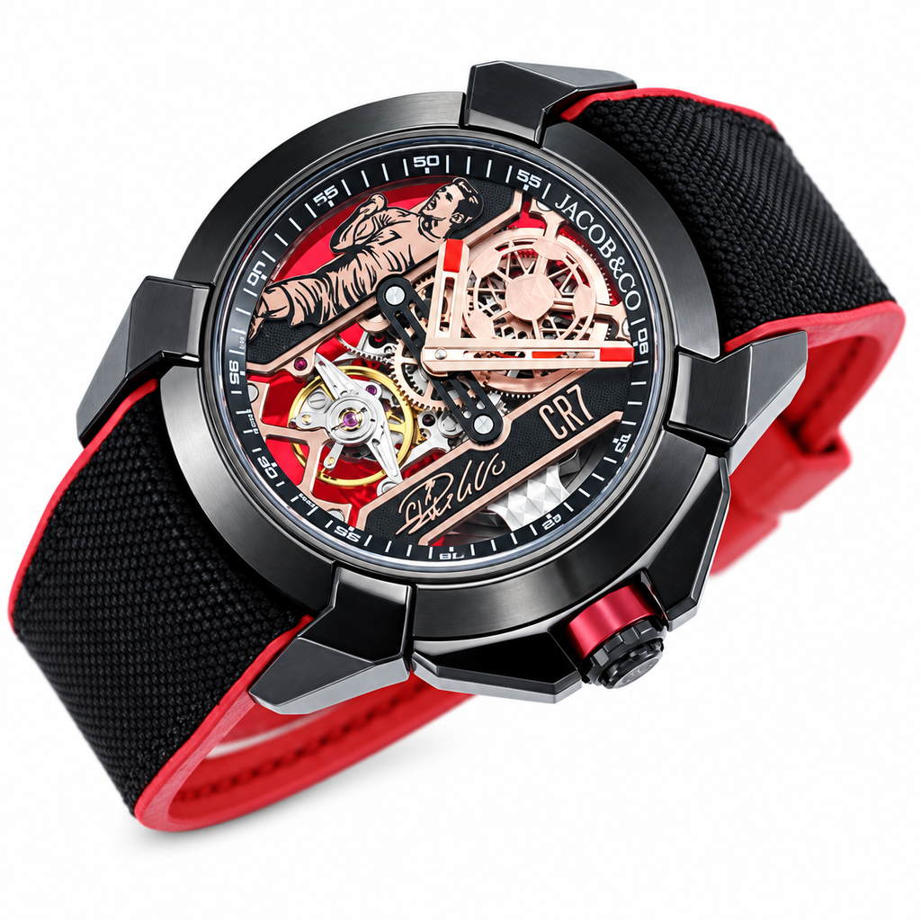 Jacob & Co. Epic X CR7 Black DLC Tourbillon Skeleton Red Honeycomb Rubber Watch
