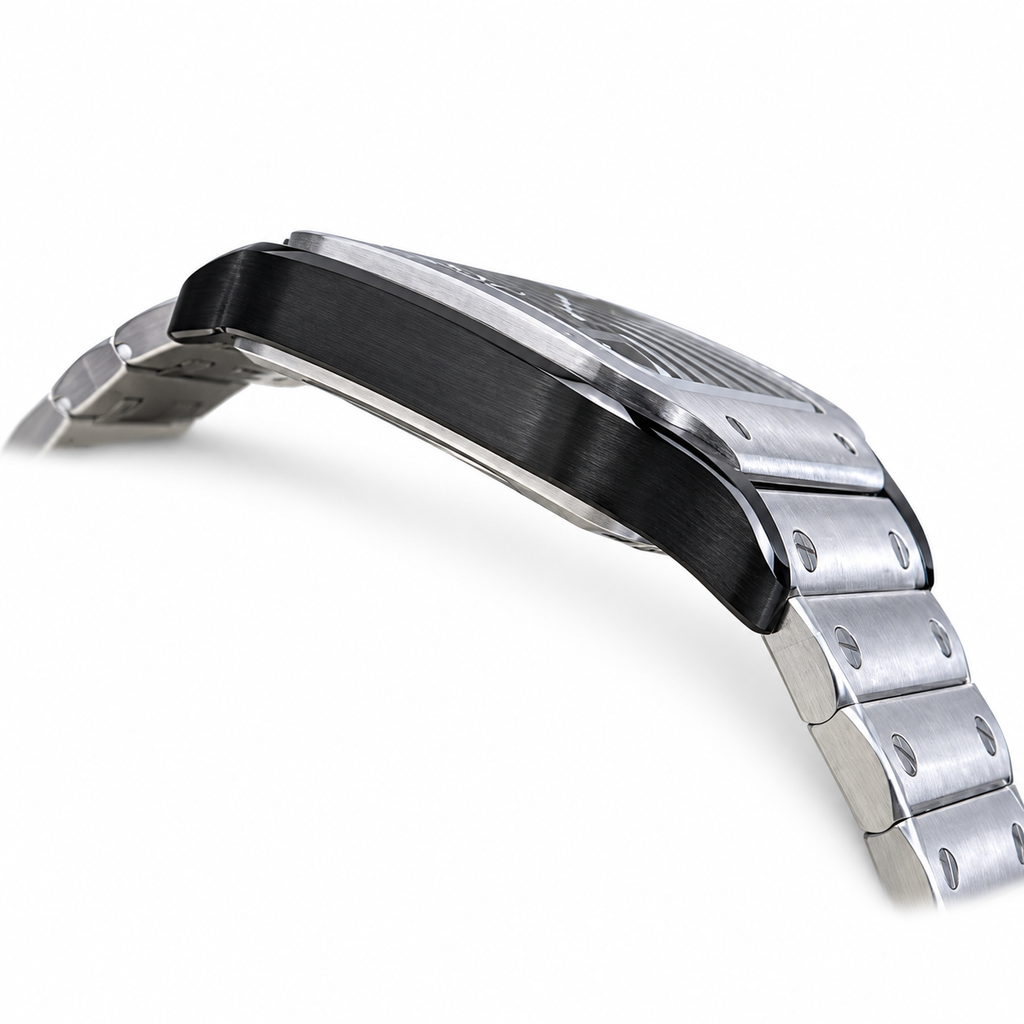 Cartier Santos de Cartier Skeleton — Steel & Black ADLC Bezel, Steel Bracelet
