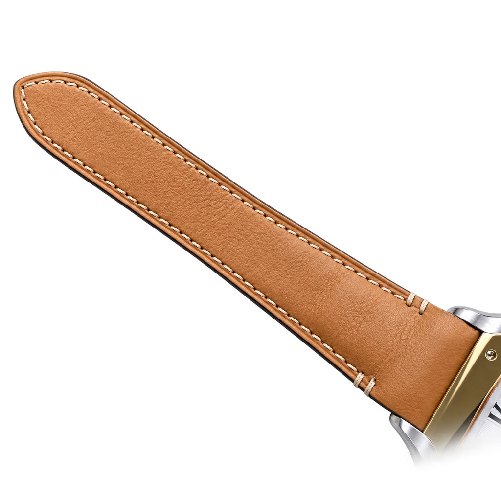 Cartier Santos de Cartier — Two-Tone Yellow Gold & Steel, White Dial & Tan Leather Strap