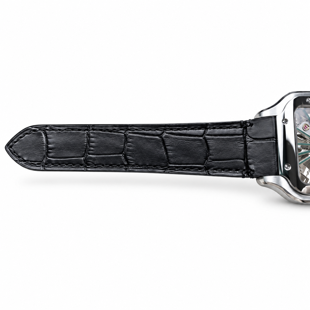 Cartier Santos Skeleton Green Dial Steel Black Strap Watch – KDY