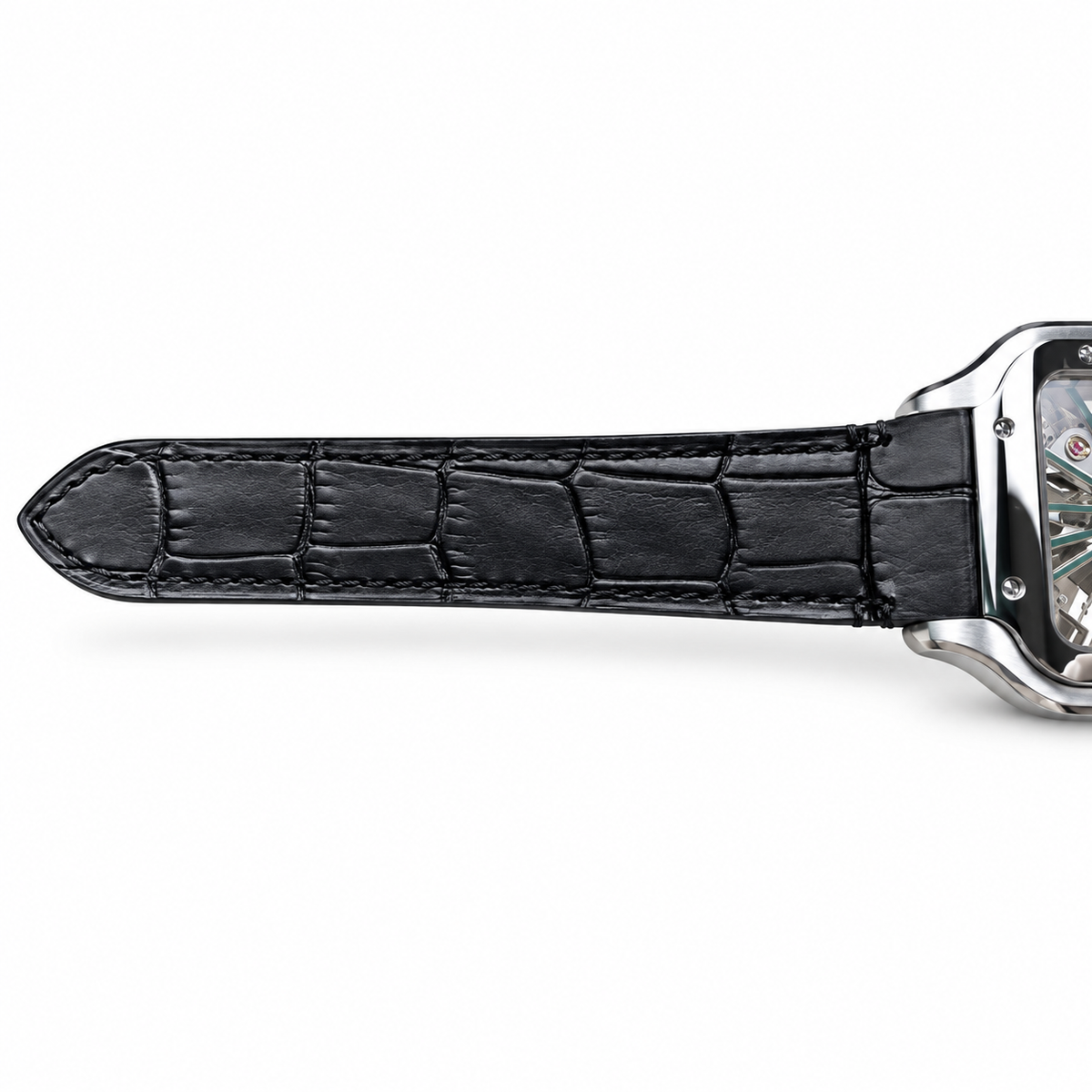 Cartier Santos Skeleton Green Dial Steel Black Strap Watch – KDY