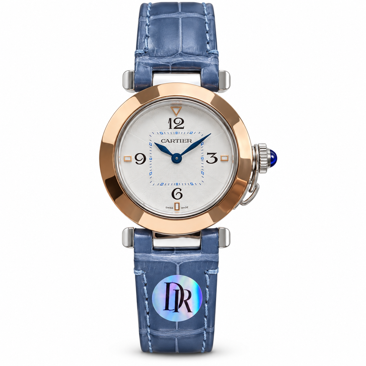 Cartier Pasha de Cartier — Rose Gold Bezel, White Dial & Blue Alligator Strap
