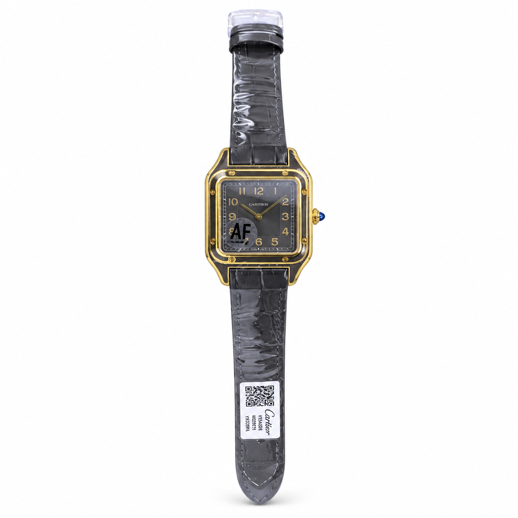 Cartier Santos-Dumont — 18K Yellow Gold, Grey Dial, Arabic Numerals & Grey Alligator Strap