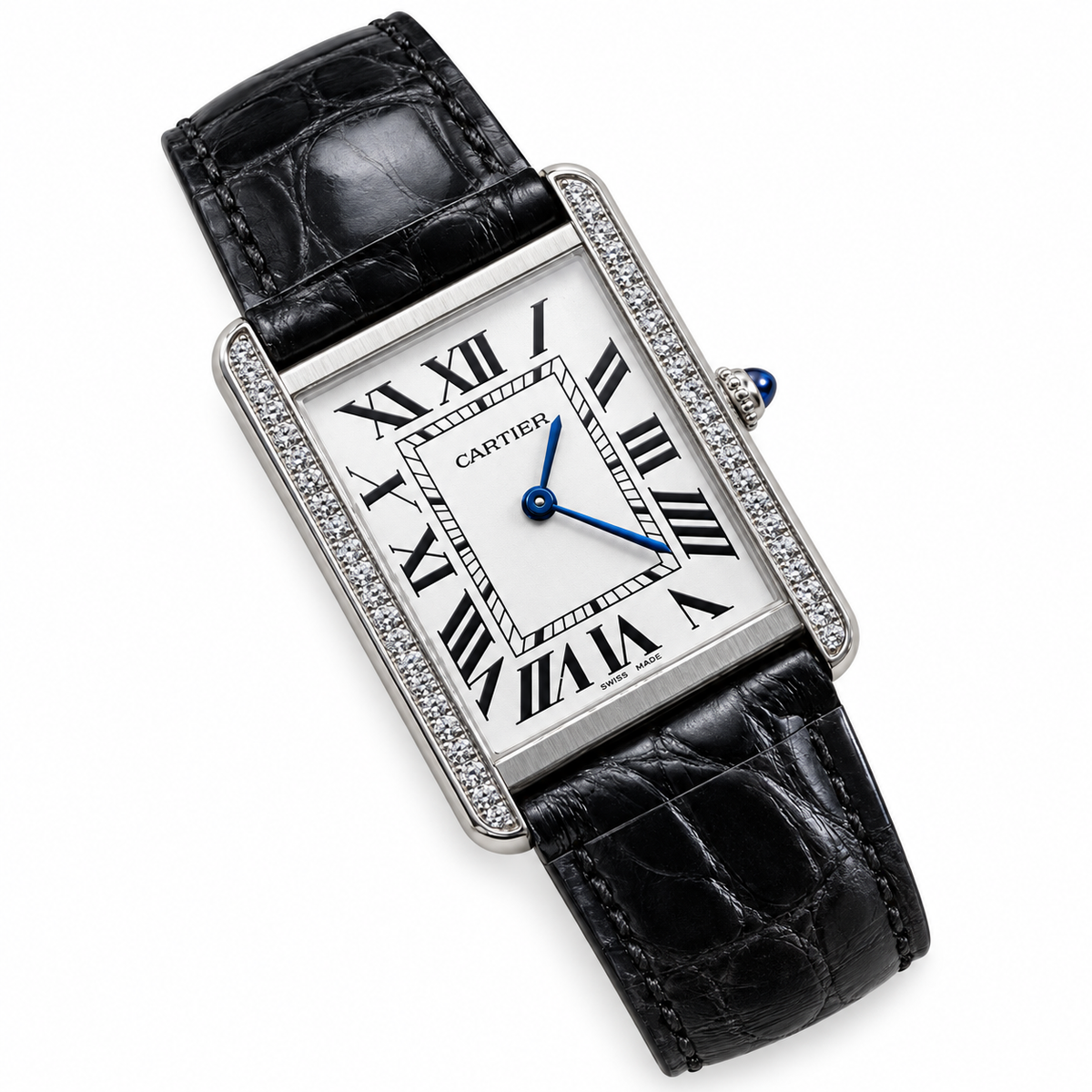 Cartier Tank Must — White Gold Diamond Set & Black Alligator Strap