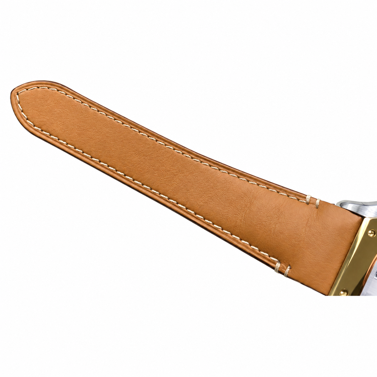 Cartier Santos de Cartier Medium — Steel & Yellow Gold, White Dial, Roman Numerals, Date & Tan Leather Strap, Automatic