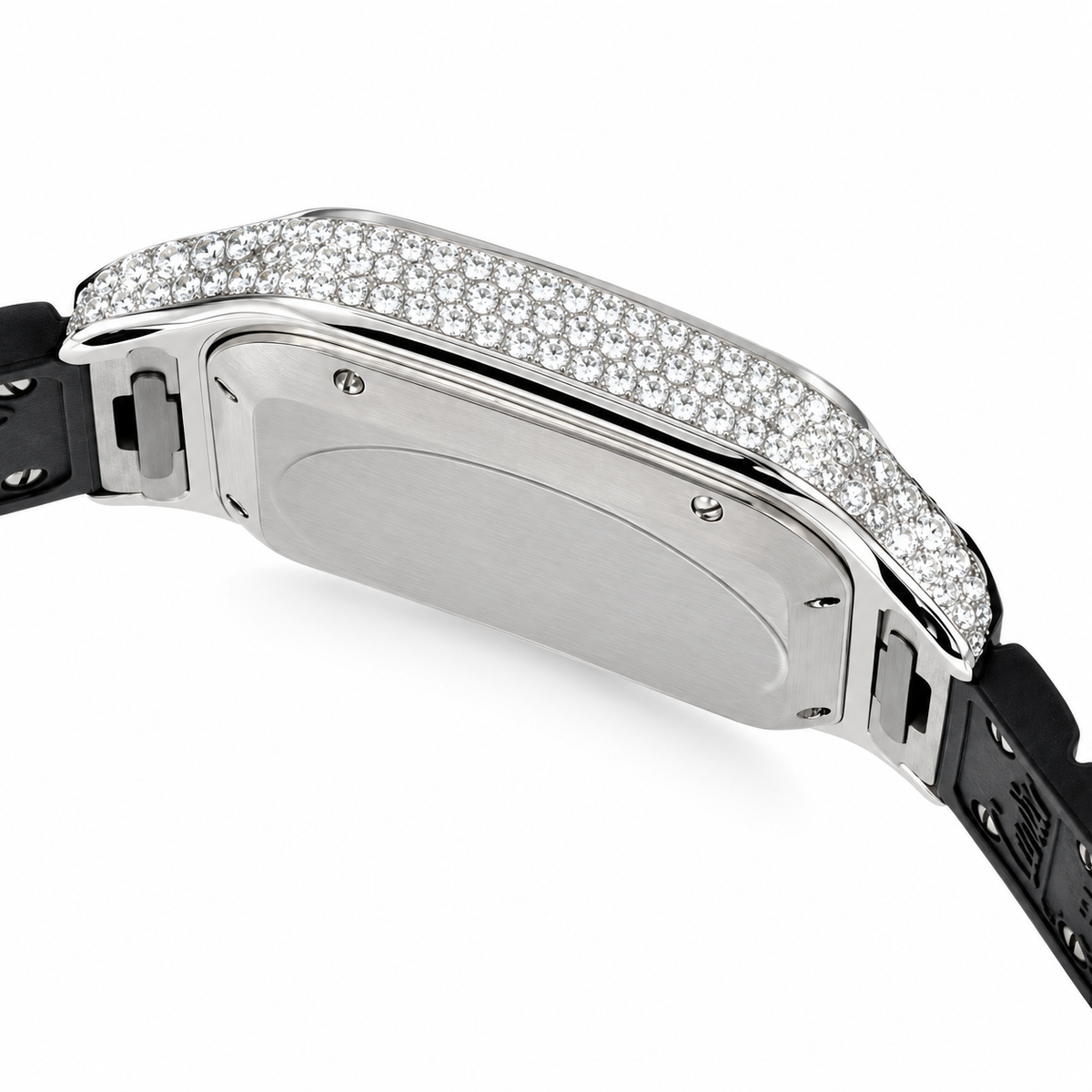 Cartier Santos de Cartier Large — Steel, Diamond Bezel, Black Dial, Roman Numerals, Date & Black Rubber Strap, Automatic