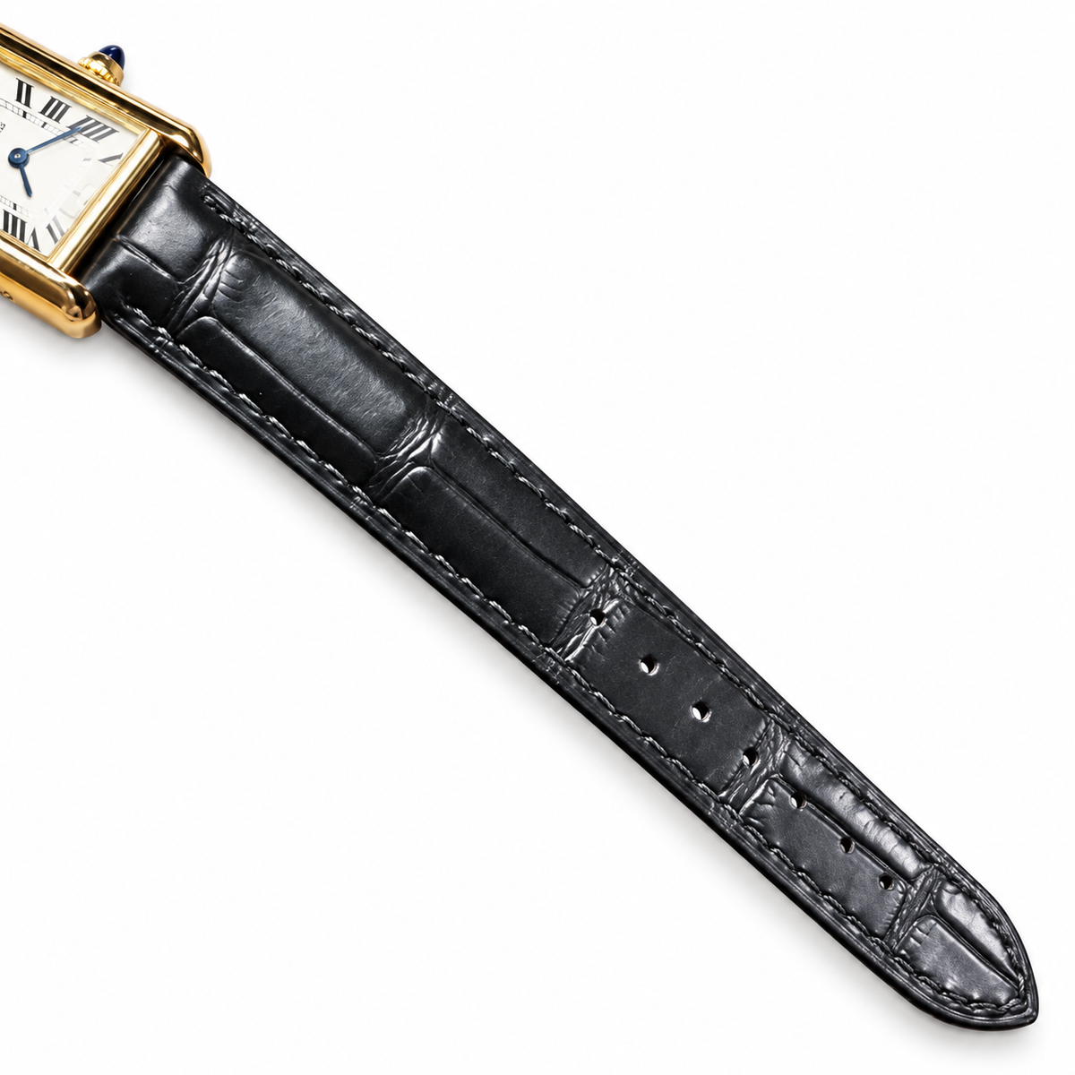Cartier Tank Must Small Yellow Gold Ivory Dial Black Strap Watch – KDY