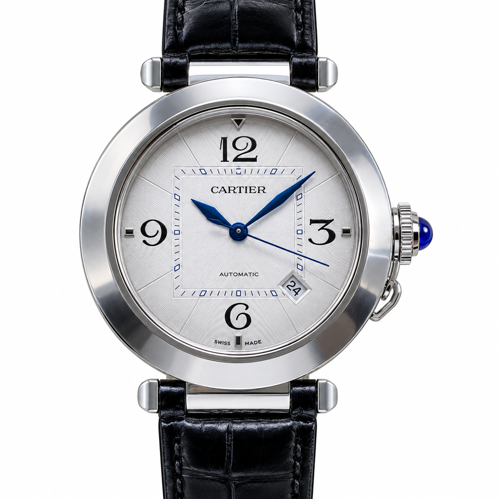 Cartier Pasha de Cartier Large Automatic Silver Dial Black Alligator Leather Watch