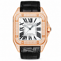 Cartier Santos de Cartier Automatic — 18K Rose Gold, Full Diamond Bezel & Black Strap