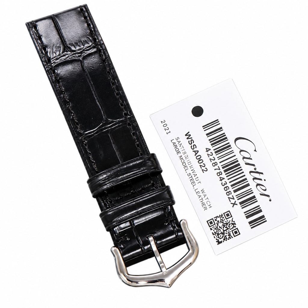 Cartier Santos-Dumont XL — Steel, Black Dial, Roman Numerals & Black Alligator Strap, Manual Wind