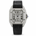 Cartier Santos de Cartier Large — Steel, Full Iced-Out Diamonds, Pavé Dial, Roman Numerals & Black Alligator Strap, Automatic