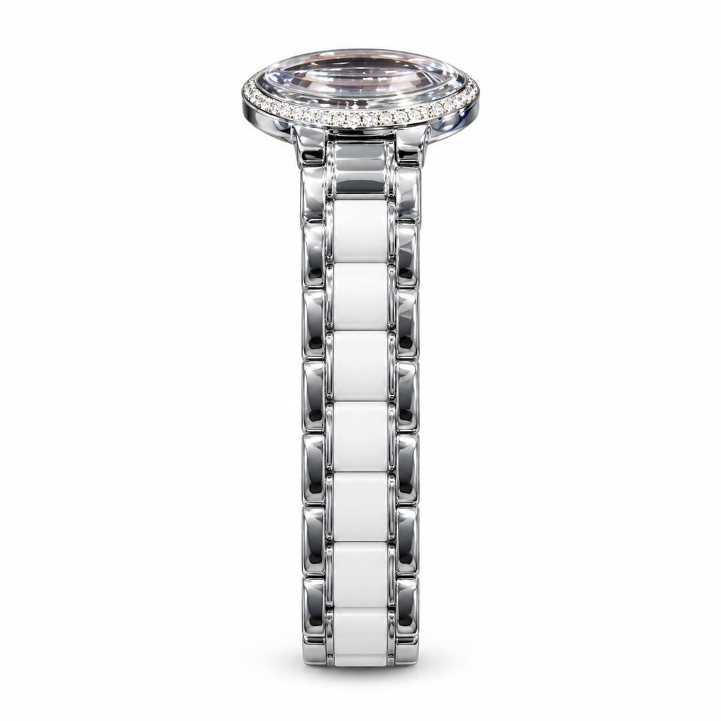 Cartier Ballon Bleu de Cartier — Diamond Bezel, Pink Dial & White Ceramic Bracelet