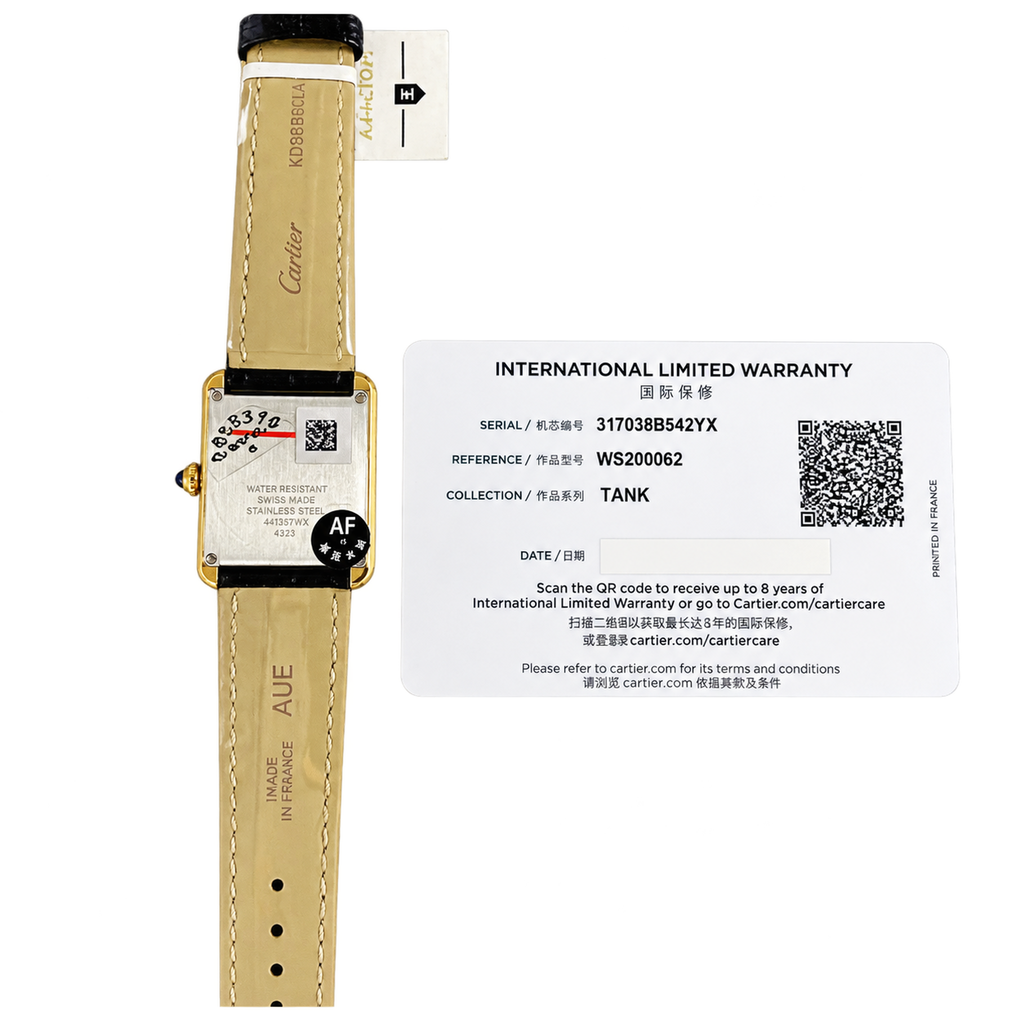 Cartier Tank Must Large — 18K Yellow Gold, White Dial, Roman Numerals & Black Alligator Strap