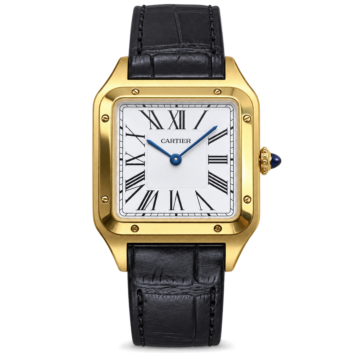 Cartier Santos-Dumont — Yellow Gold, White Dial & Black Alligator Strap