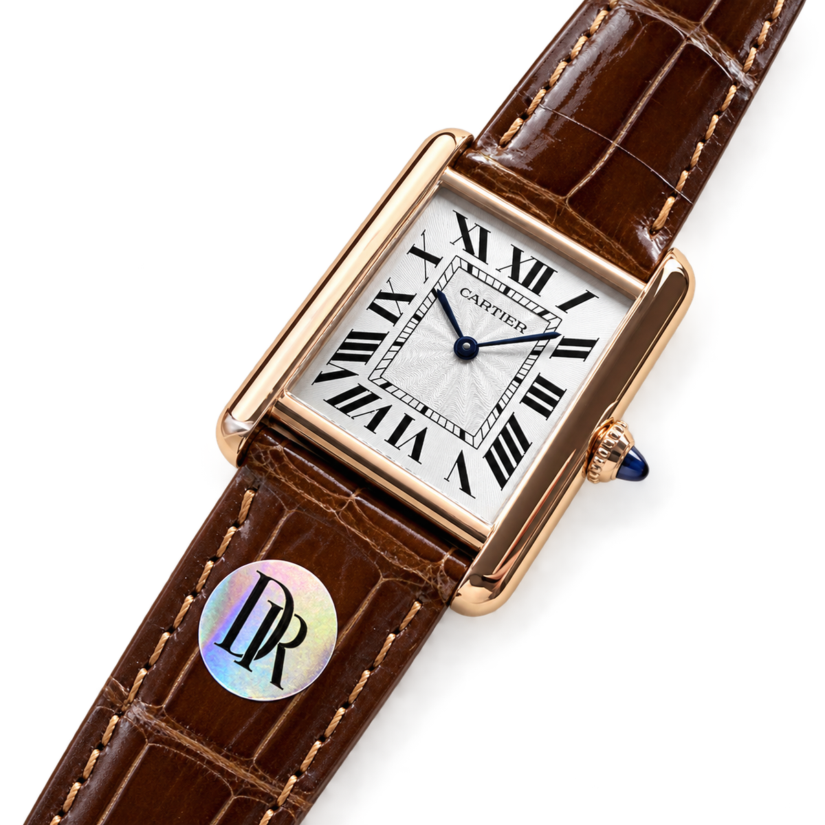 Cartier Tank Must Large — 18K Rose Gold, White Dial, Roman Numerals & Brown Alligator Strap, Women