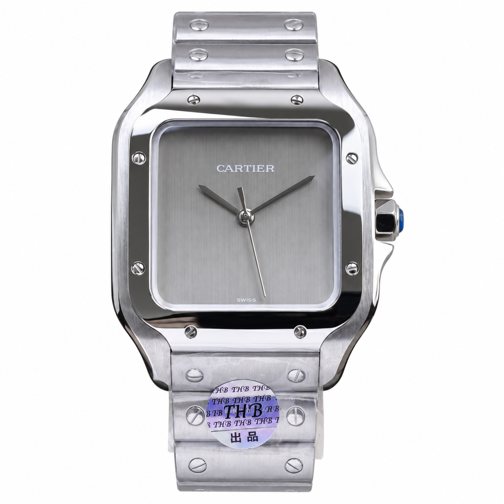 Cartier Santos Large Steel Silver Grey Dial No-Index Quartz Bracelet Watch – KDY