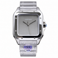 Cartier Santos Large Steel Silver Grey Dial No-Index Quartz Bracelet Watch – KDY