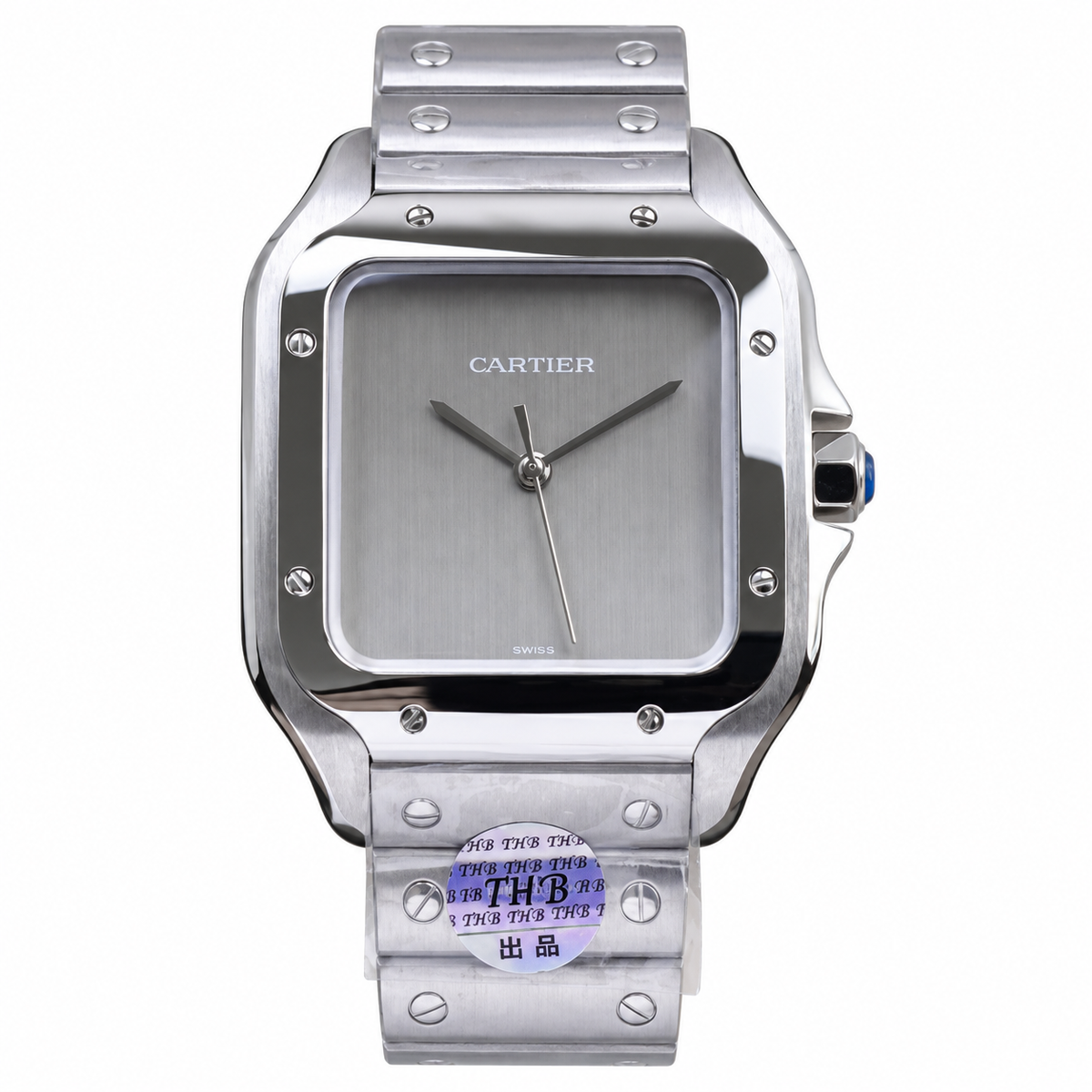 Cartier Santos Large Steel Silver Grey Dial No-Index Quartz Bracelet Watch – KDY