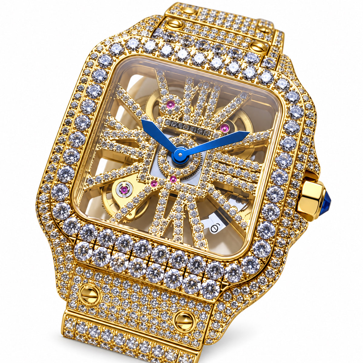 Cartier Santos Yellow Gold Full Diamond Skeleton Watch – KDY