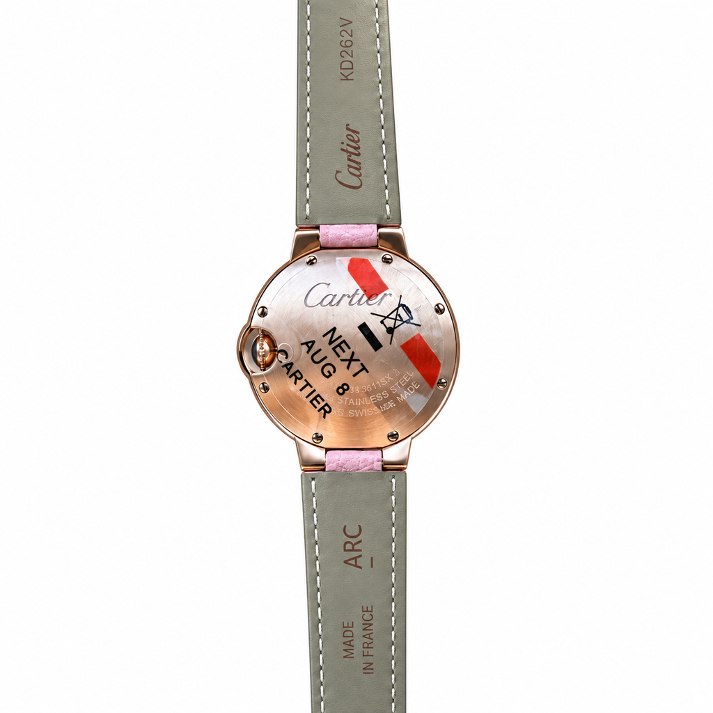 Cartier Ballon Bleu de Cartier — 18K Rose Gold, MOP Dial & Pink Leather Strap