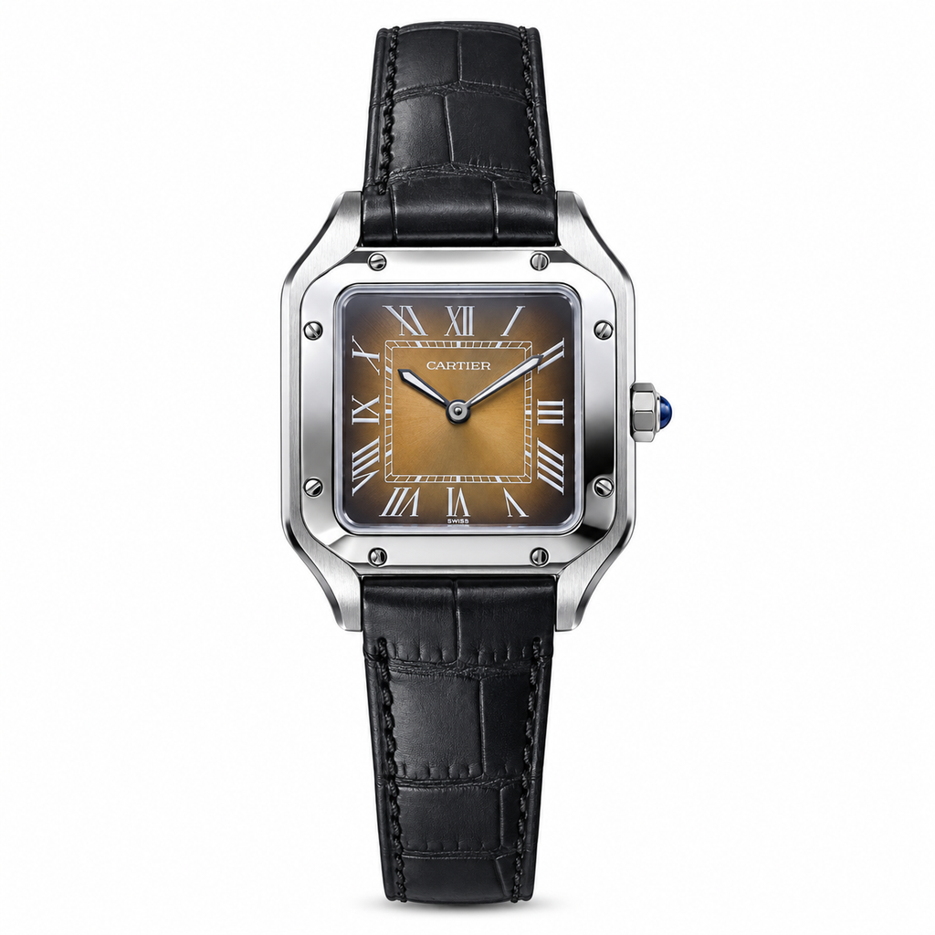 Cartier Santos-Dumont — Steel, Brown Gradient Dial, Roman Numerals & Black Alligator Strap, Quartz