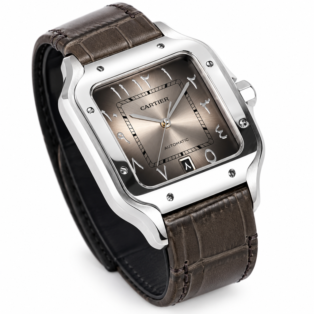 Cartier Santos Large — Steel, Brown Dial, Arabic Numerals, Date & Brown Alligator Strap, Automatic