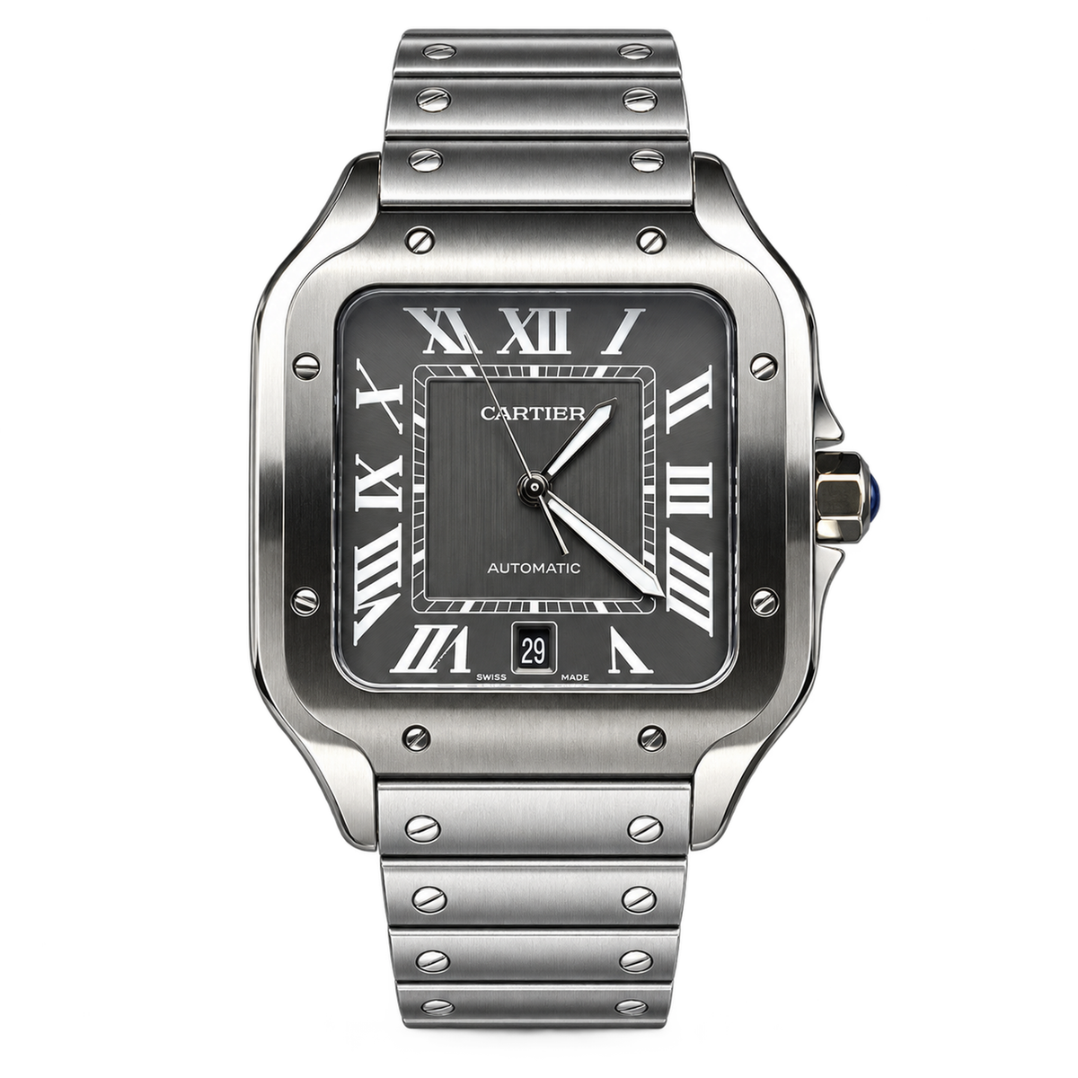 Cartier Santos de Cartier Large Stainless Steel Grey Dial Automatic Watch