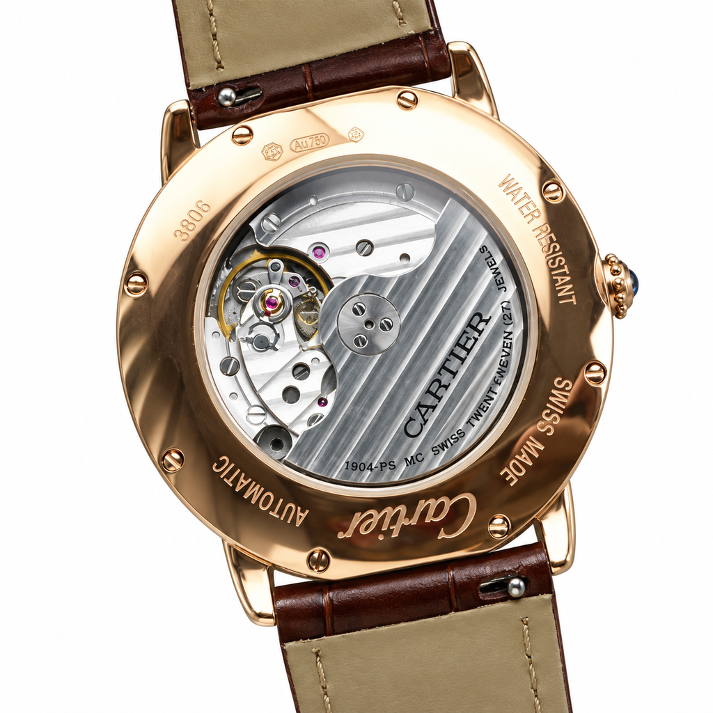 Cartier Ronde Louis Cartier — 18K Rose Gold, Diamond Bezel, Silver Guilloché Dial, Small Seconds, Date & Brown Alligator Strap, Automatic