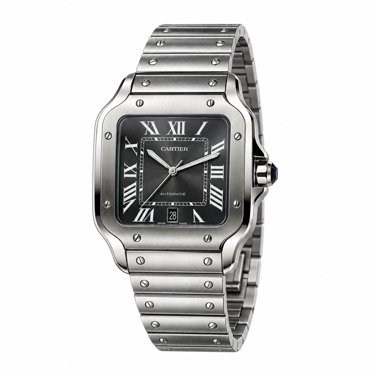 Cartier Santos de Cartier Automatic — Steel, Grey Dial & Steel Bracelet, Extra Large