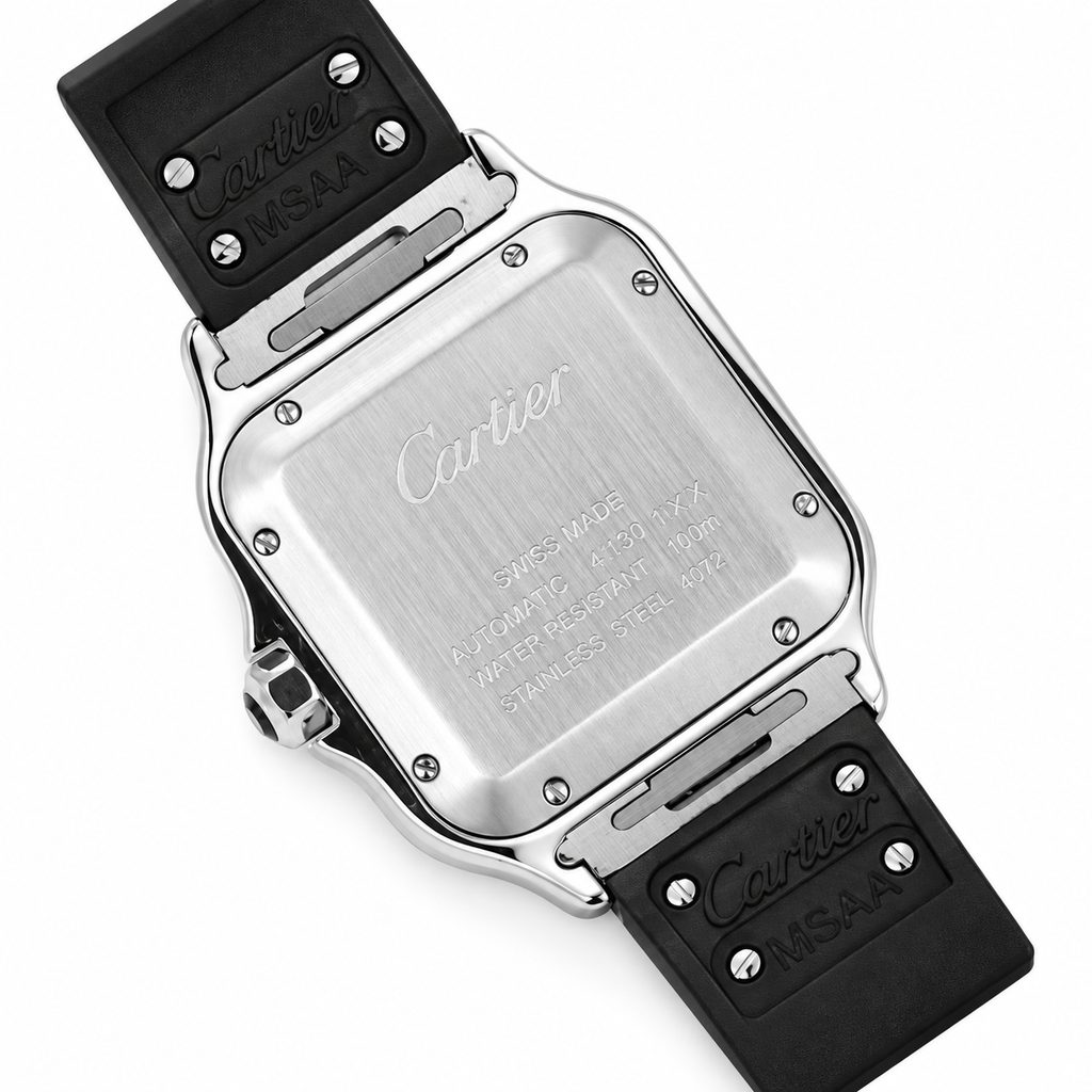 Cartier Santos de Cartier Automatic — Steel, Green Arabic Dial & Black Rubber Strap