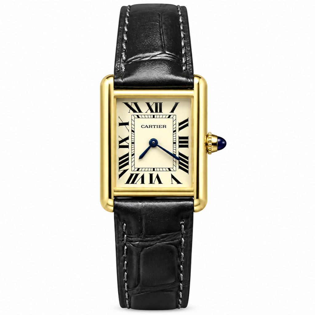 Cartier Tank Louis Cartier Small — 18K Yellow Gold, Cream Dial, Roman Numerals & Black Alligator Strap, Women
