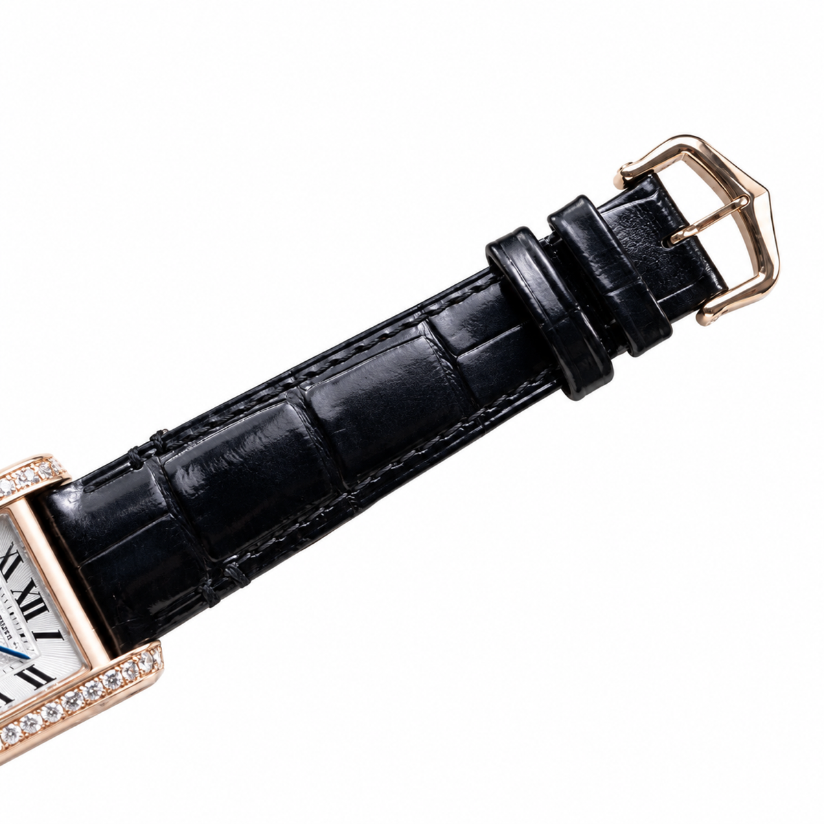 Cartier Tank Louis Cartier — 18K Rose Gold, Diamond Brancards, Silver Dial & Black Alligator Strap, Women