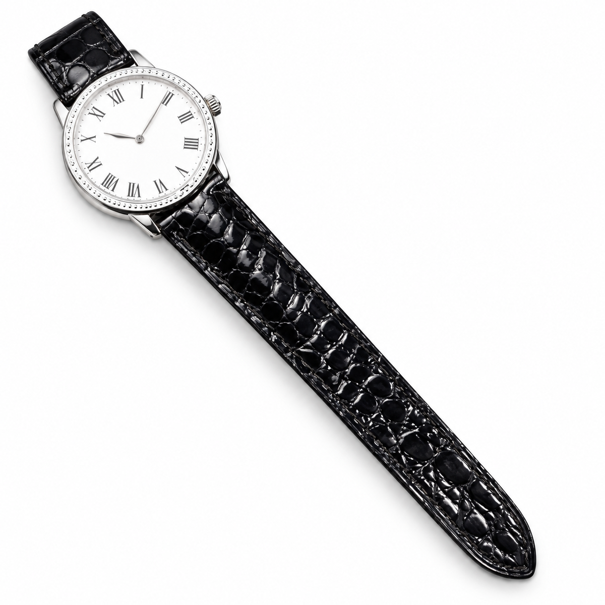 Cartier Ronde Louis Cartier — 18K White Gold, Diamond Bezel & Black Alligator Strap