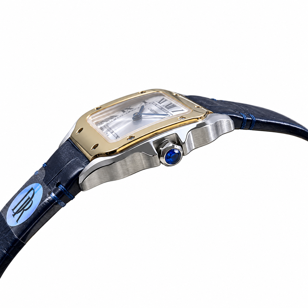 Cartier Santos Two-Tone Gold Steel Blue Leather Watch
