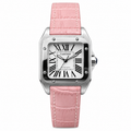 Cartier Santos 100 Automatic — White Dial & Pink Leather Strap