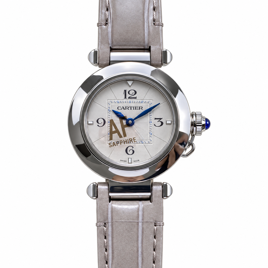 Cartier Pasha de Cartier Automatic Steel Silver Dial Grey Alligator Leather Luxury Watch Swiss Made