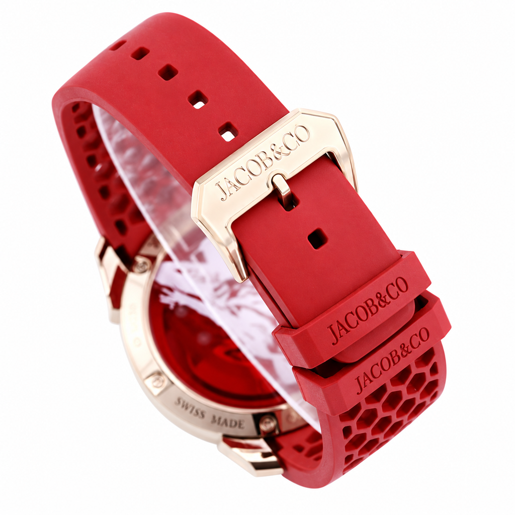 Jacob & Co. Epic X CR7 Rose Gold Diamond Tourbillon Skeleton Red Rubber Watch