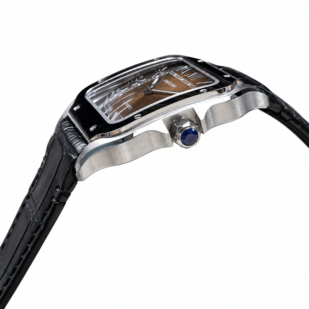 Cartier Santos Large — Steel, Brown Gradient Dial, Roman Numerals, Date & Black Alligator Strap, Automatic