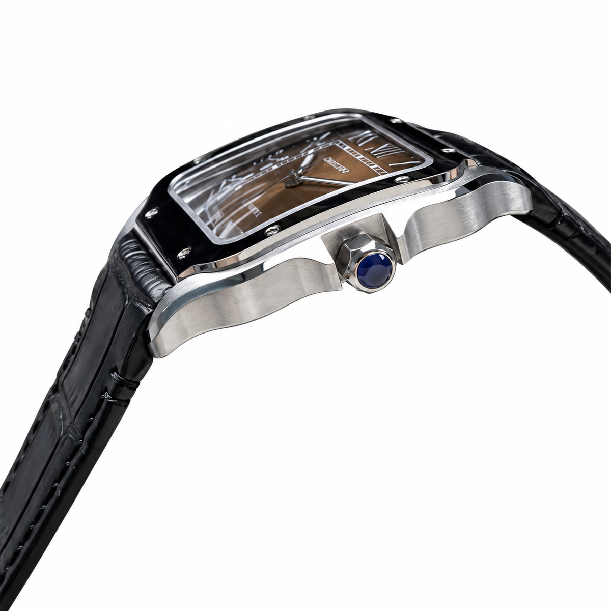 Cartier Santos Large — Steel, Brown Gradient Dial, Roman Numerals, Date & Black Alligator Strap, Automatic