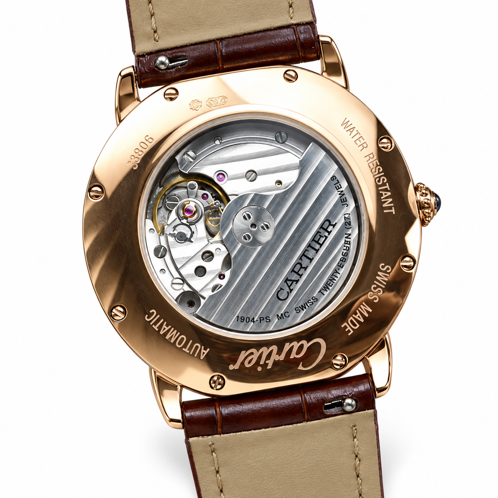 Cartier Ronde Louis Cartier Automatic — 18K Rose Gold, Diamond Bezel & Brown Alligator Strap
