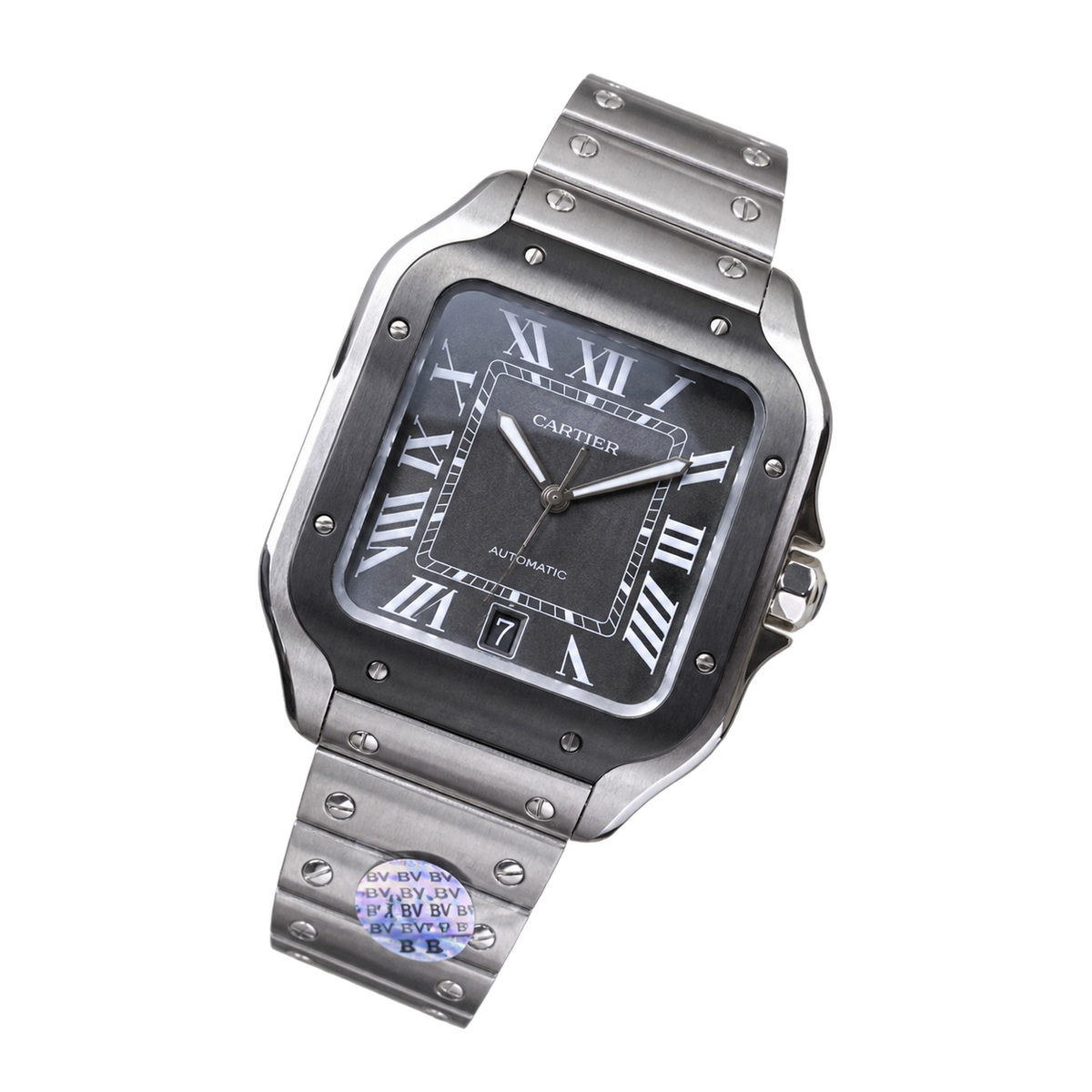 Cartier Santos Large Steel Grey Dial Date Automatic Bracelet Watch – KDY